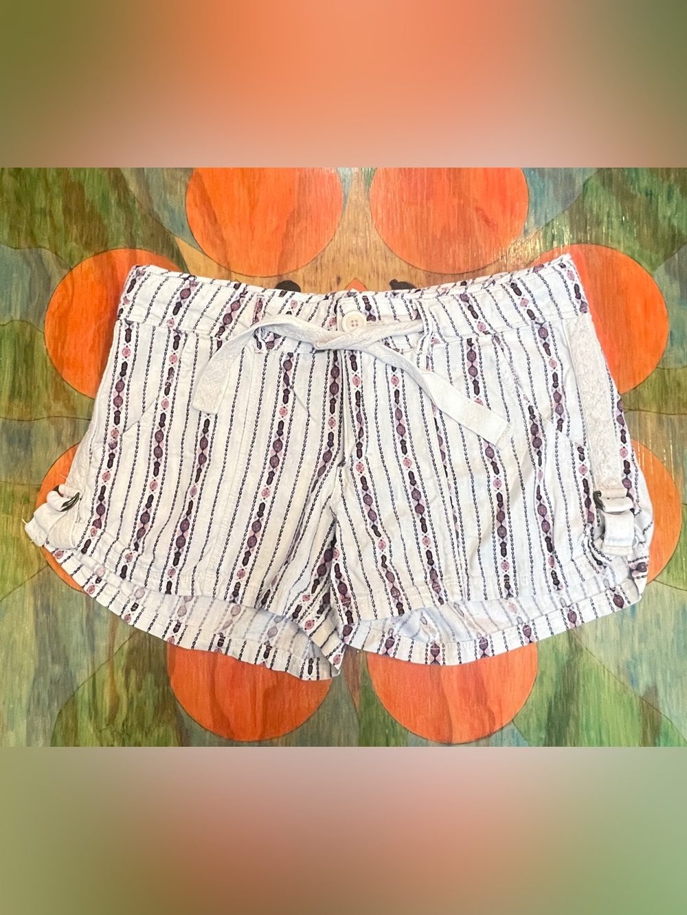 Jolt Boho Shorts Womens White Red Pull On Drawstring Linen Rayon Size 9/10 Pocke